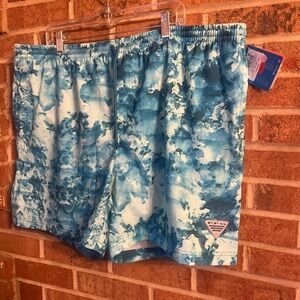 Columbia PFG Men XXL Rambler Printed Water Short 6" Blue Drawstring Swim Pockets